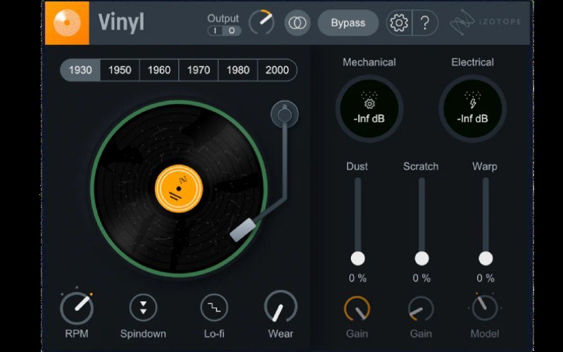 iZotope Vinyl — free lo-fi plugin with Year, Dust, Scratch, Warp and Lo-fi controls